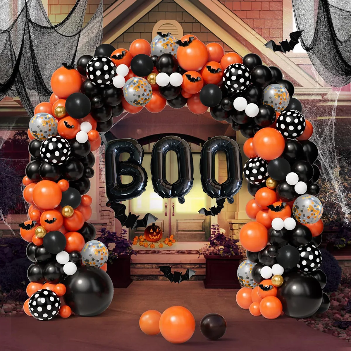 123 Uds. Cadena de pegamento para globos de Halloween decoración para fiesta de Halloween calabaza espeluznante fantasma Boo globos truco o trato suministros para fiestas