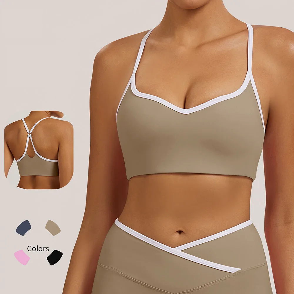 

Women's Naked Feel Compression Sports Yoga Bra with Cut-Out Back & Color Block, High Support Breathable Seamless Workout Running