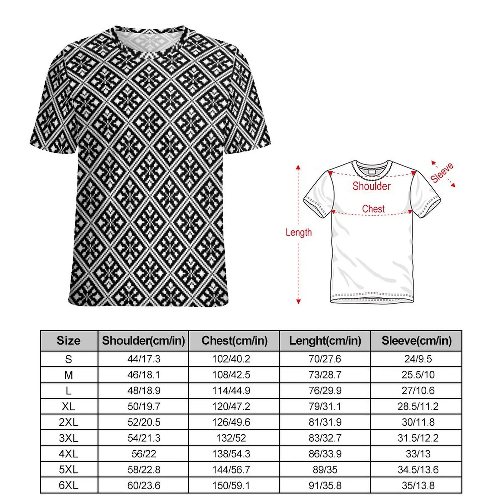 Black And White Nordic Lines T-Shirt For Man Christmas Snowflakes Design O Neck T-Shirts Harajuku Clothes Y2K Casual Tee Shirt