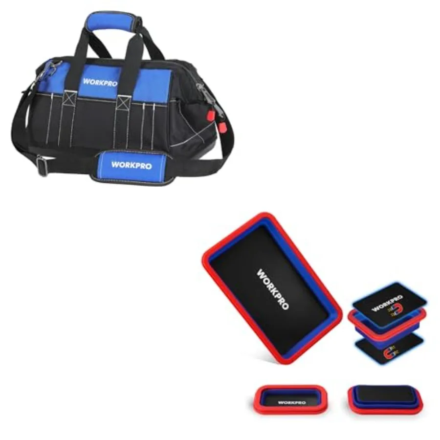 

16-inch Wide Mouth Tool Bag and 4PC Collapsible Magnetic Parts Tray Set