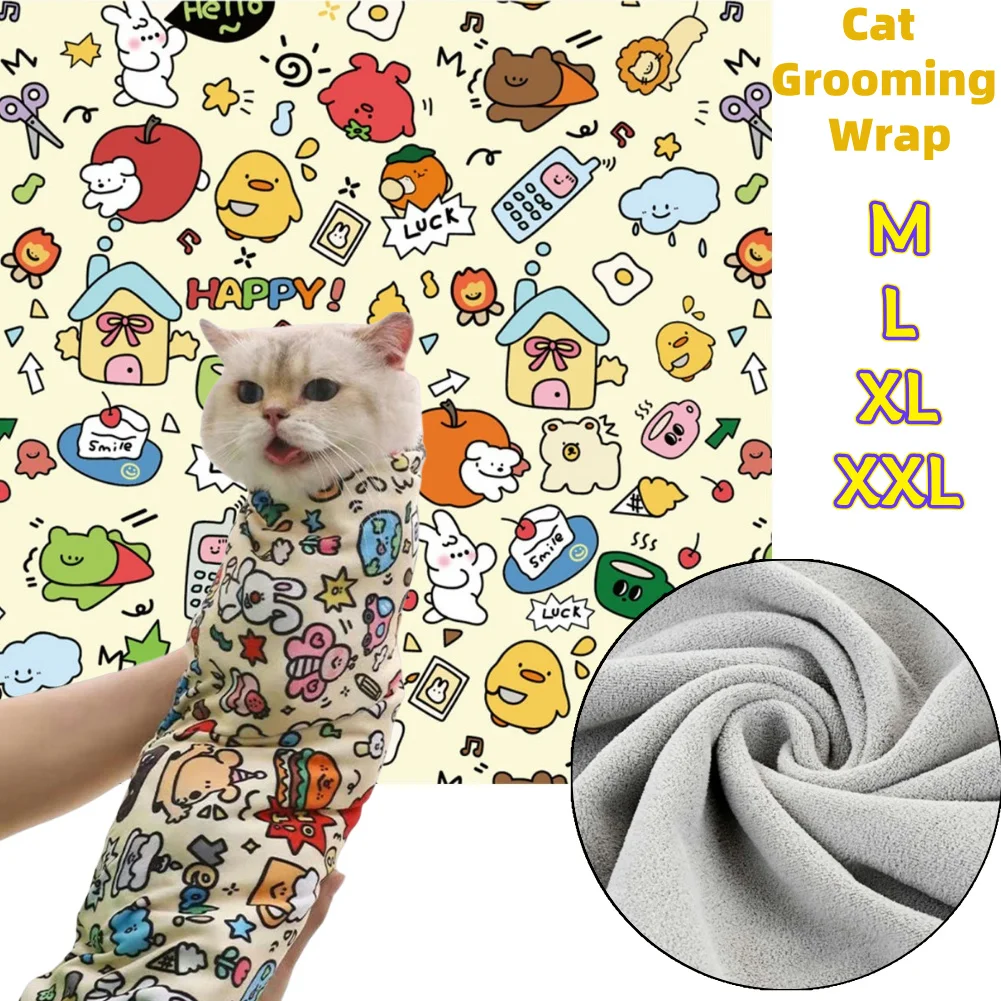 Cat Grooming Wrap Self-Adherent Cat Swaddle Burrito Wrap Anti-Bite Anti-Scratch Anti-Escape for Medicine Nail Clipping Pet Tool