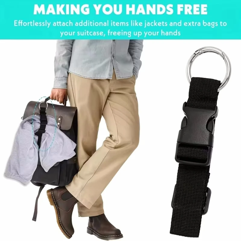 `Portable Black Nylon Luggage Strap, Holiday Travel Suitcase Hanging Holder with Zinc Alloy Quick Release Buckle & External Hook