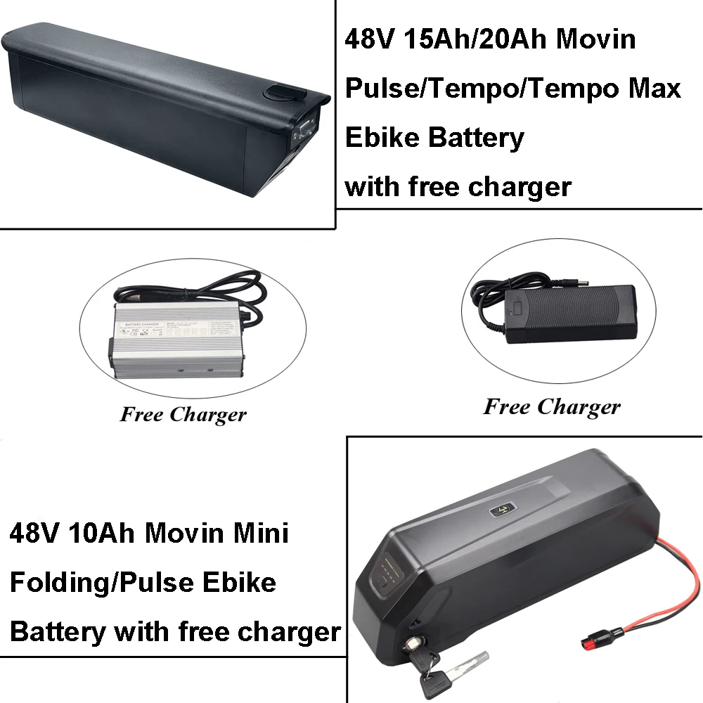 

E-Bike Extra Battery 48V 10Ah 15Ah 20Ah Lithium-ion Ebike Battery for Movin Pulse Tempo Max Mini Folding Electric Bike