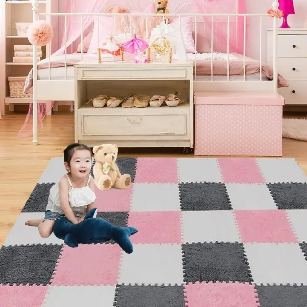 6/12 Pcs Baby Crawling Mat Soft and Fluffy EVA Foam Puzzle Carpet Square Interlocking Floor Mat Children's Play Mat Home Decor