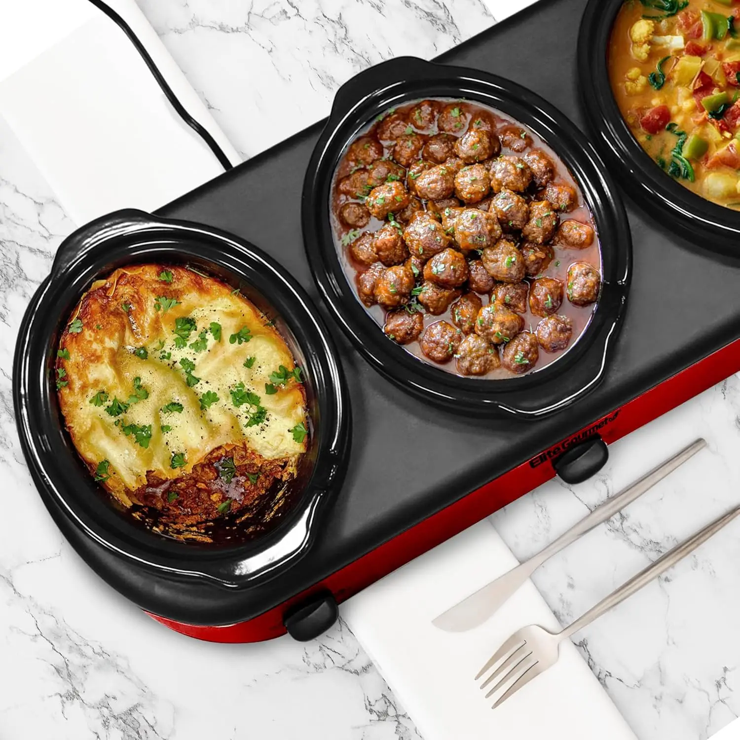 طباخ ثلاثي بطيء من max-max ، خادم بوفيه ، درجة حرارة قابلة للتعديل ، غسالة صحون آمنة ، أواني سيراميك بيضاوية ، مساند غطاء ، 3 × × Qt ،