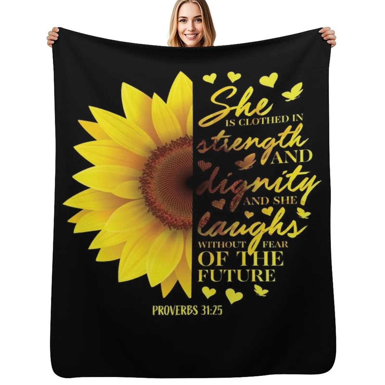 Sunflower Christian Bible Verse Proverbs 31 Throw Blanket Plaid Thermals For Travel Bed covers Custom Stuffeds Blankets