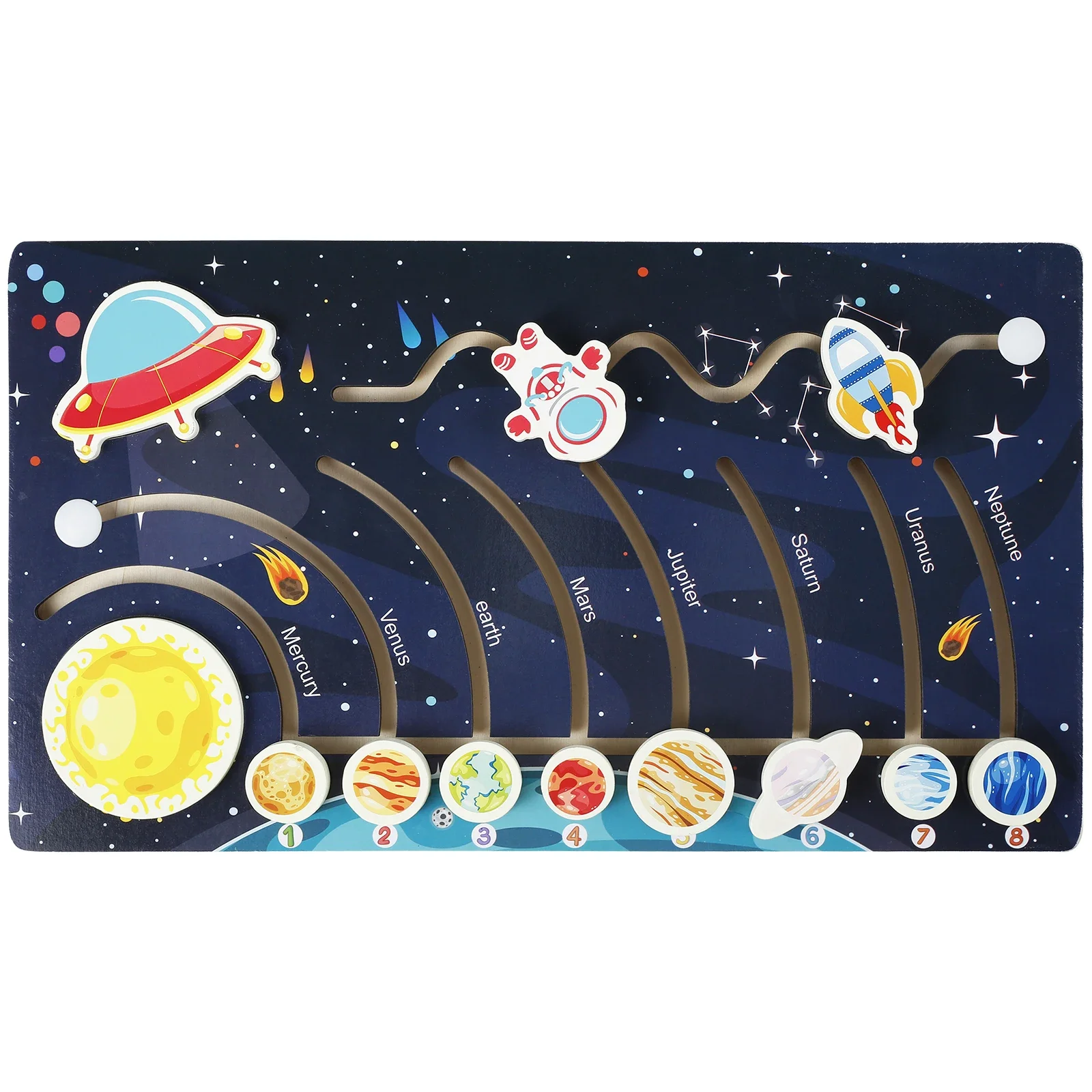 

Solar System Model Board with 9 Planets Spaceship Rocket Module Early Learning Wooden Solar System Model Space Educational Solar
