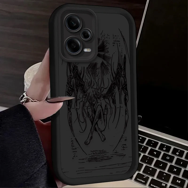 Soft Silicone Case for Xiaomi Redmi Note 13 12 11 Pro Plus 4G 5G 12S 11S 10S 10 9 9S 8 12C 13C A3 Retro Punk Black Angel Funda