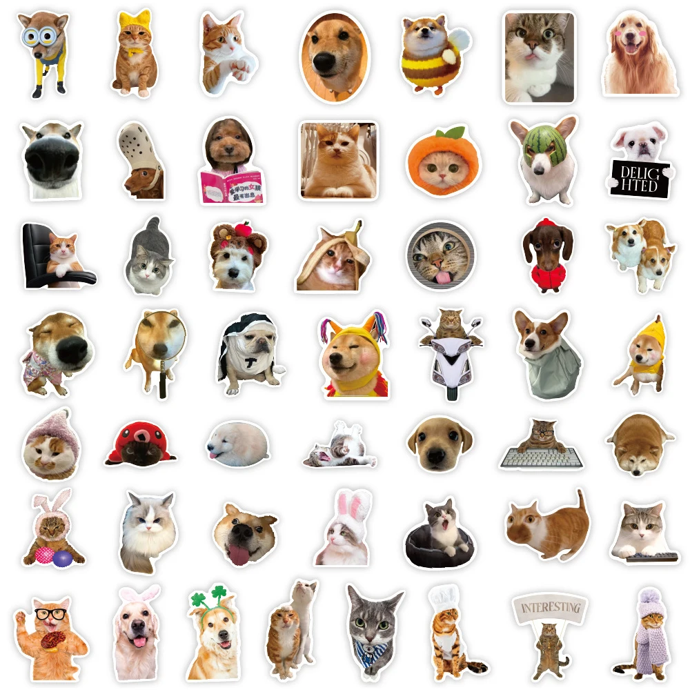 

10/30/50pcs Funny Cartoon Cat Dog Meme Stickers Waterproof DIY Skateboard Phone Notebook Laptop Cute Animals Sticker Wholesale