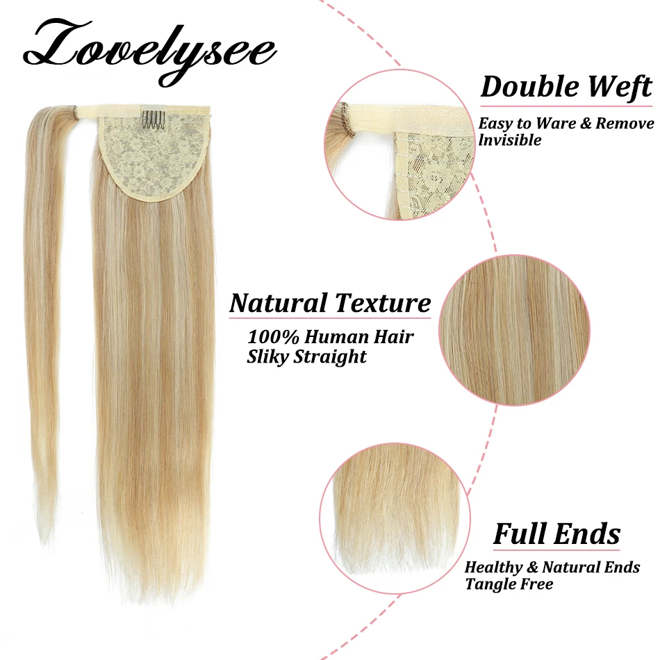 #1001 PEARL BLONDE Straight Ponytail Hair Extensions 100% Remy Human Hair Wrap 120G Clip In Magic Wrap Around Ponytail Hair