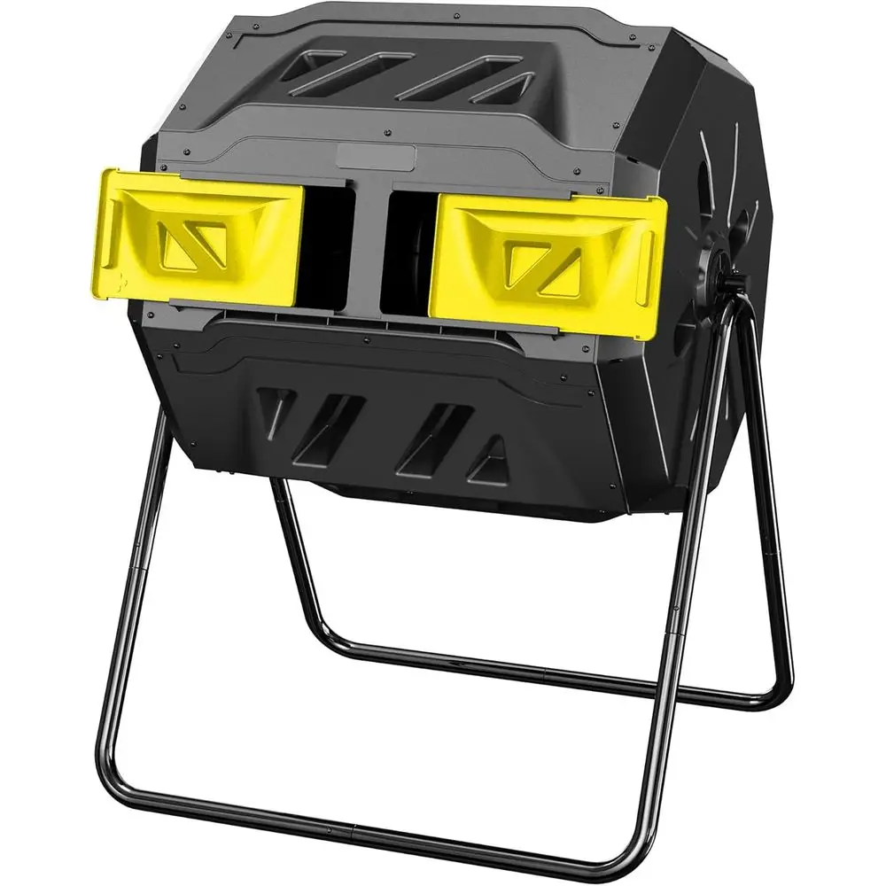

Dual Chamber 43-Gallon Outdoor Compost Tumbler with Sliding Doors and Aeration System for Garden and Yard Use