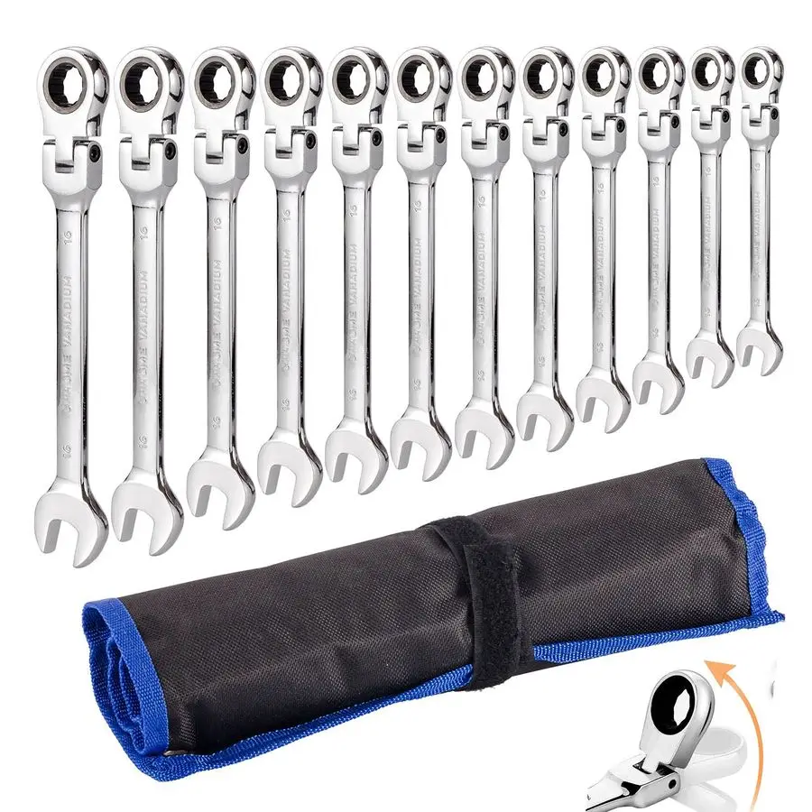 

Ratchet Wrench Set 12pcs 819mm Spanner Gear Ring Ratcheting Combination Flexi Wrench Kit Metric Flex Head