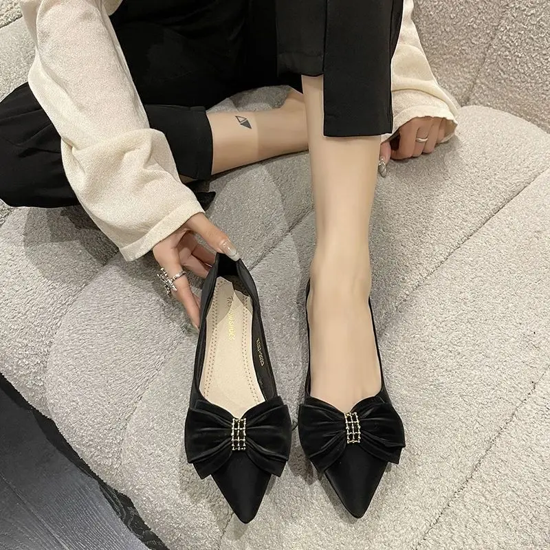 White Women's Summer Footwear Shoes for Woman 2024 Low Heel Elegant with Bow Black Non Slip Wholesale Quick Delivery Beau Today