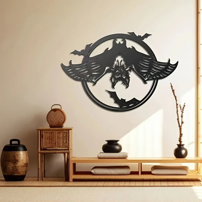 CIFBUY Iron Wall Art, Gothic Bat Metal Sculpture, Rustproof Hanging Plaque, Spooky Wall Ornament, Indoor Outdoor Decor