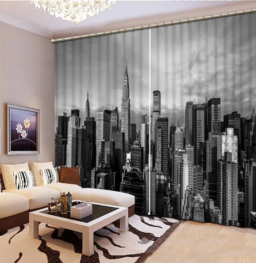 City Night Scene Modern Urban Architecture Window Curtains Blinds For Living Room Bedroom Bathroom Kicthen Door Home Decor2Pcs