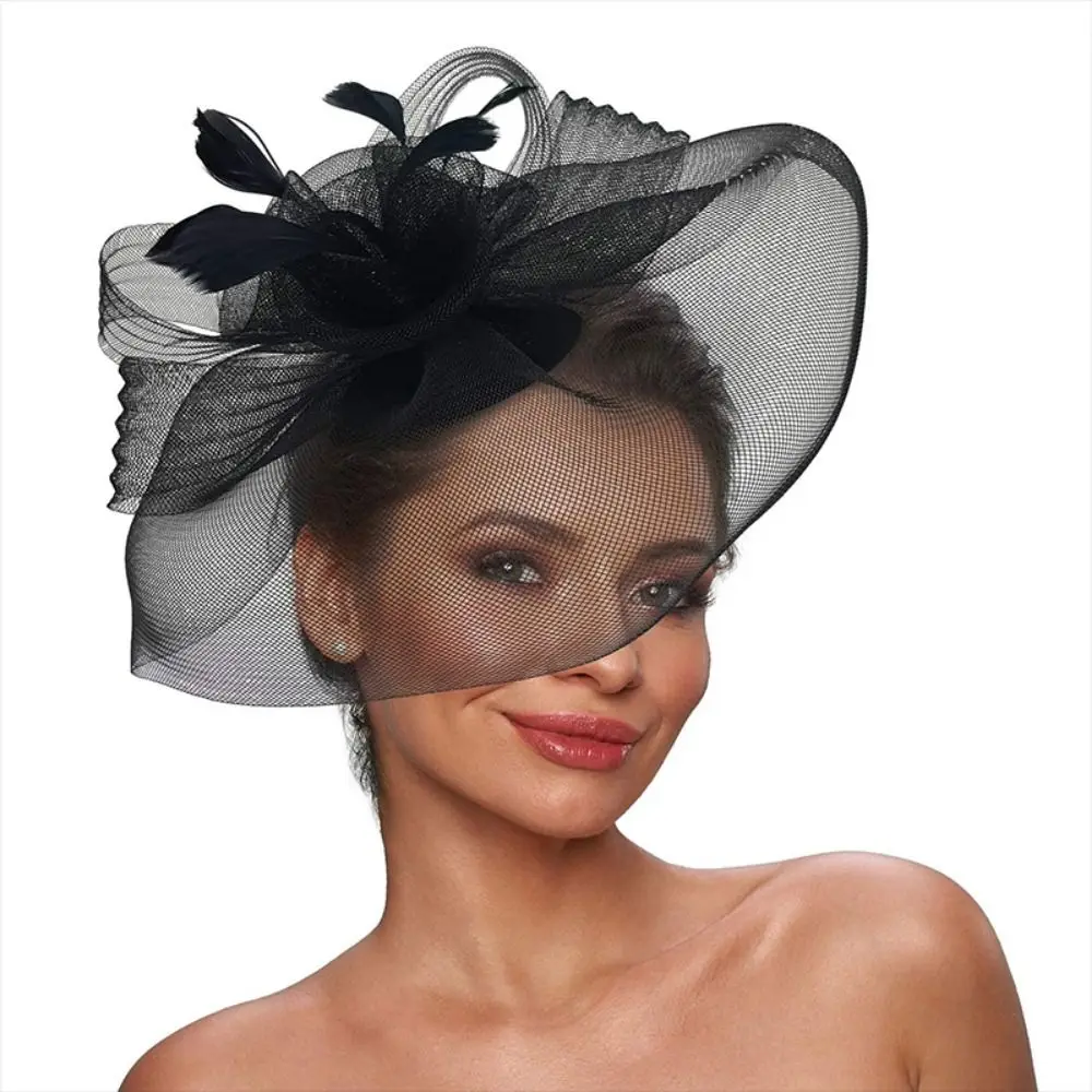 Fashion Handmade Lady Women Fascinator Bow Hair Clip Headwear Lace Feather Mini Hat Wedding Party Accessory