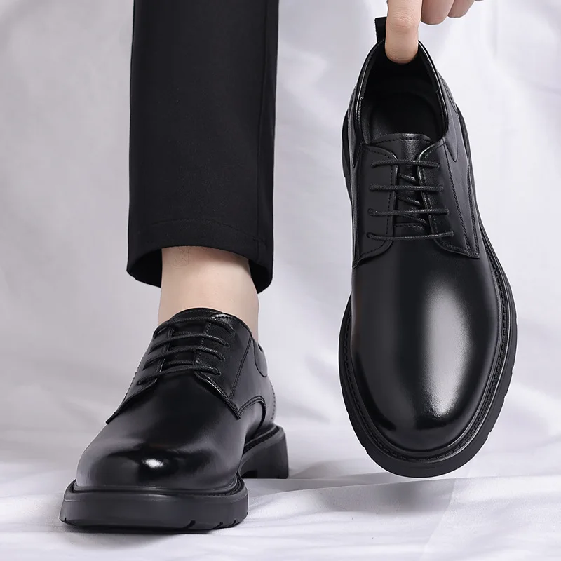 Men's leather shoes business formal wear, casual leather shoes soft-soled lace-up comfortable dress shoes wedding groom shoes