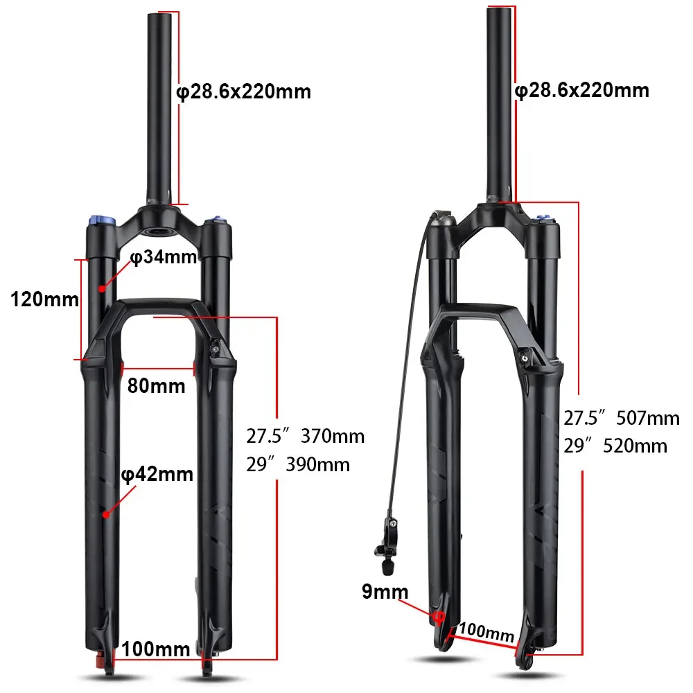 Boany Mountain Bike Fork 34mm Inner Tube Damping Shock Absorber Air Fork 120mm/140mm Travel Alloy Shock Absorber Bike Accessorie