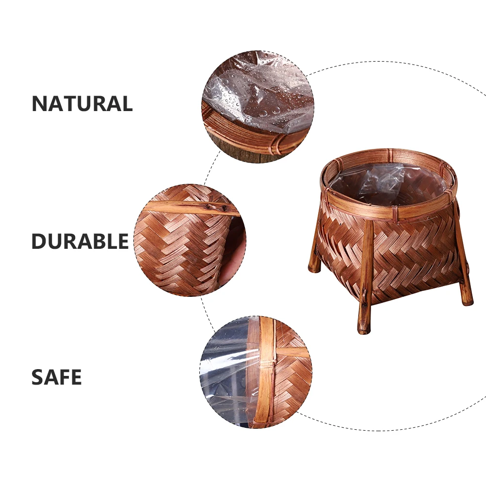 

Bamboo Flower Pot H made Woven Basket Retro Coffee Storage Baskets Plant Pots Indoor Decor Vase Eco Friendly