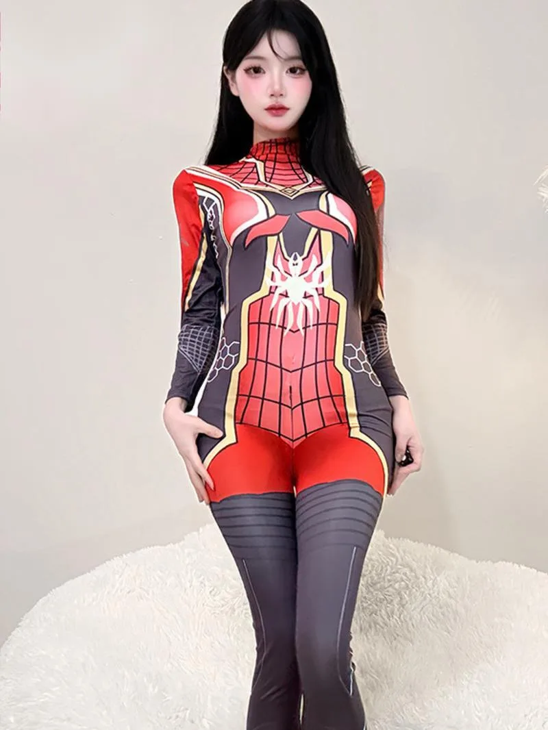 Sexy sexy aberto virilha calças de macacão feminino manga comprida anime aranha impresso puro desejo boate estilo macacão calças 5pjn