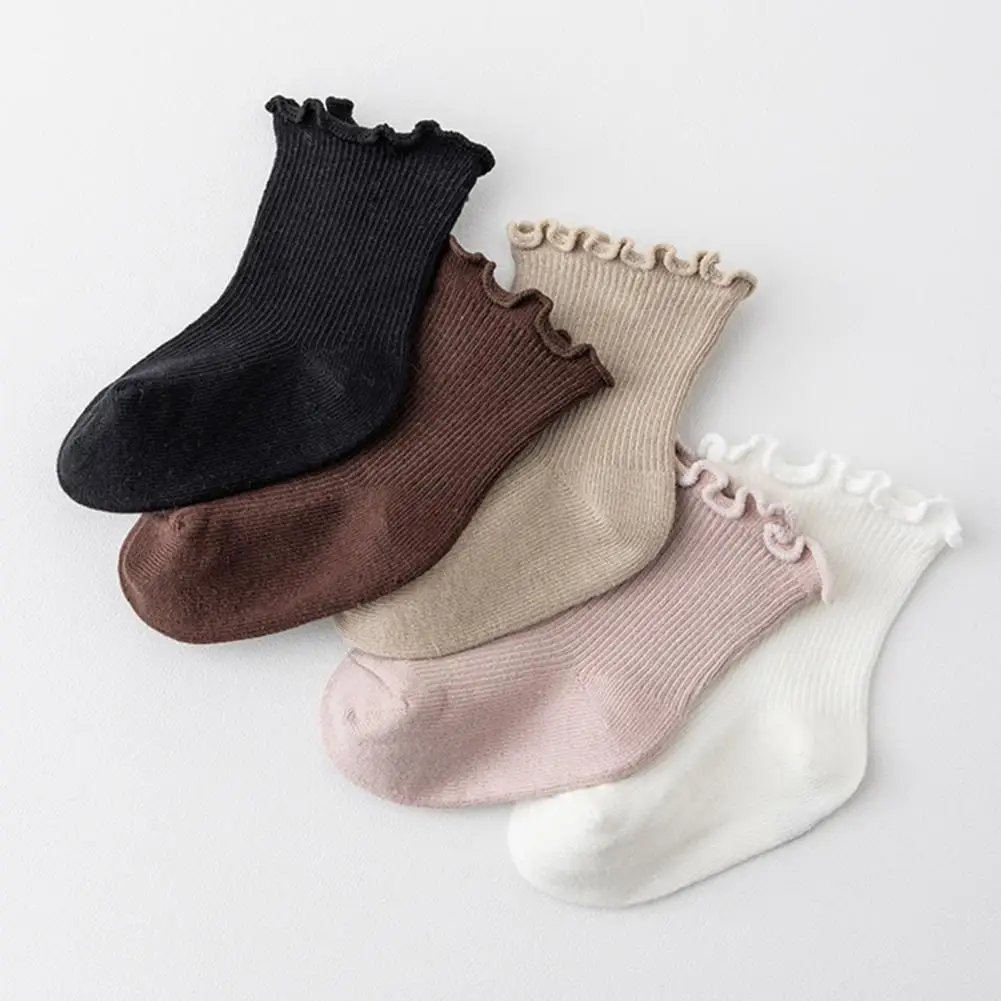 

Весенне-осенние носки, очаровательные хлопковые носки принцессы с рюшами для маленьких девочек, комплект стильных носков до середины икры для малышей на весну/осень