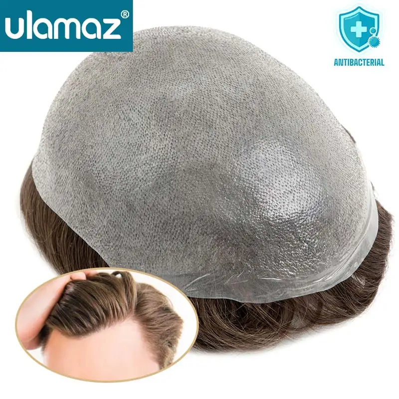 

Супер тонкий парик для кожи, мужские парики, мужской парик без узлов, 0,02-0,03 мм, ультратонкий полиэтиленовый мужской протез для волос, незаметная мужская система волос