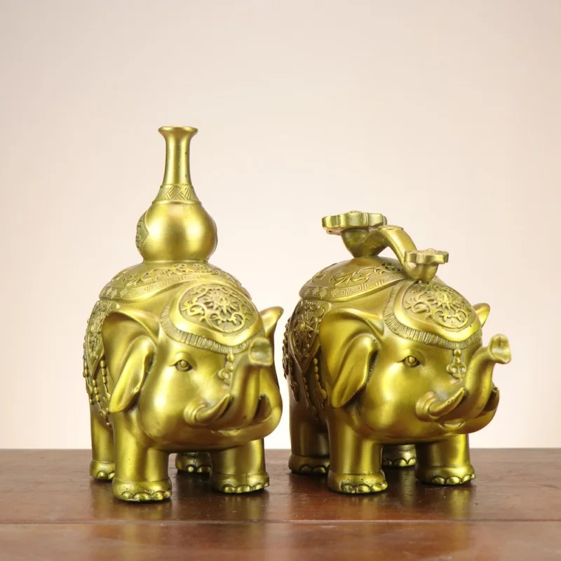 Copper Elephants - A Pair Of Decorative Figurines For Home Office, Symbolizing Peace And Good Fortune