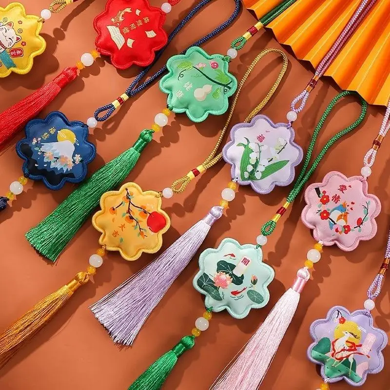 HOT! Dragon Boat Festival Traditional Chinese Style Floral Sachet Embroidery Amulet Kit (With Fragrance) DIY Car Pendant