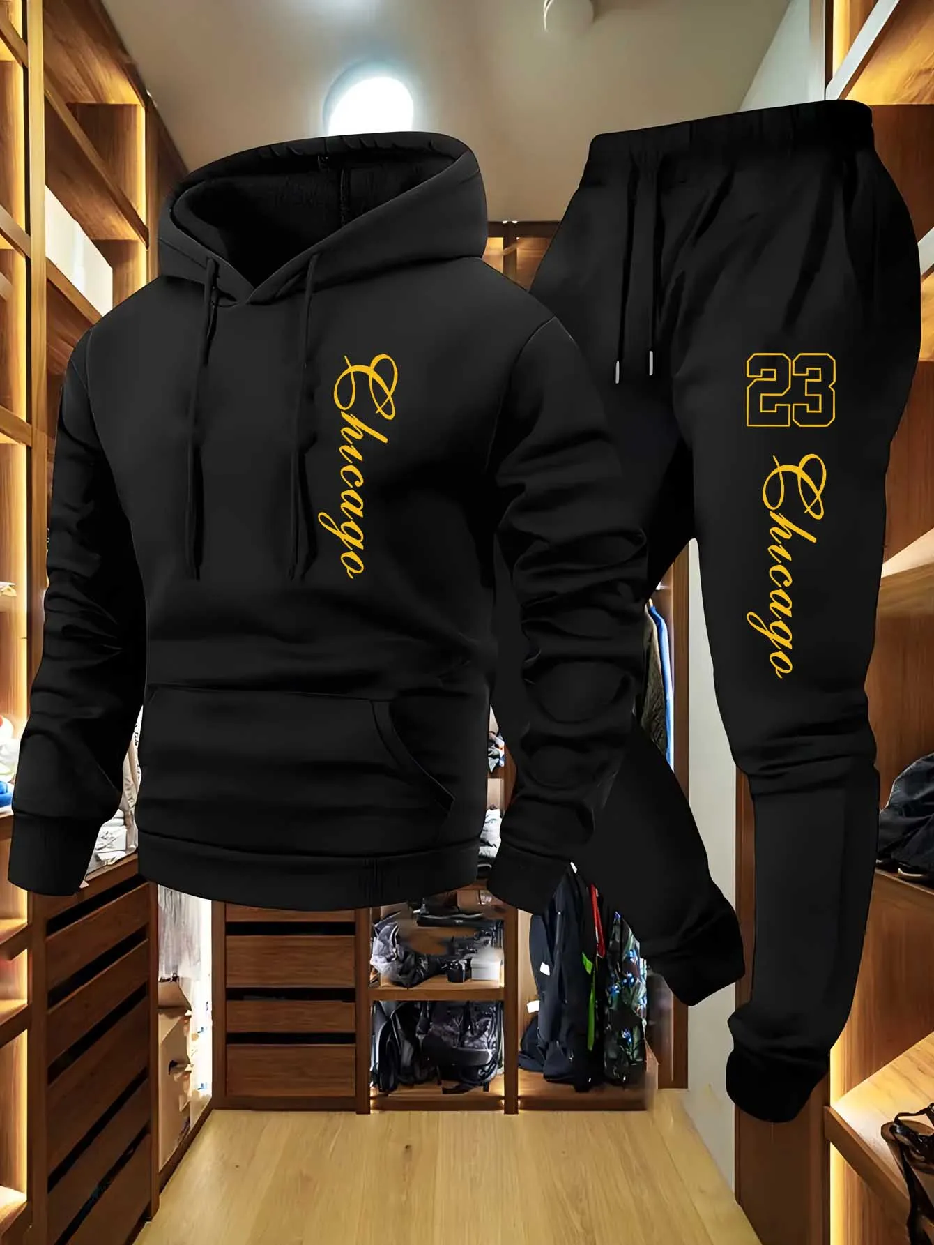 

New Fashion Print 23 Men's long-sleeved hooded two-piece set, casual and fashionable sportswear, men's sportswear set