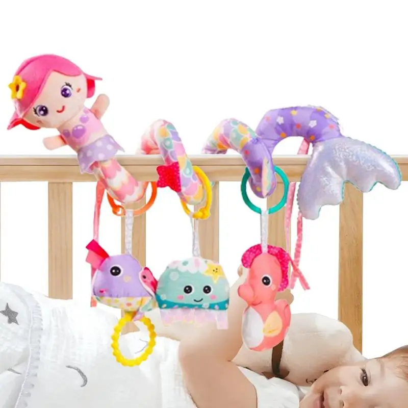 

Activity Stroller Toy Mermaid Musical Rattle Toy Textured Activity Plush With Music Box Rattles BB Squeaker For 0-3 Years Old