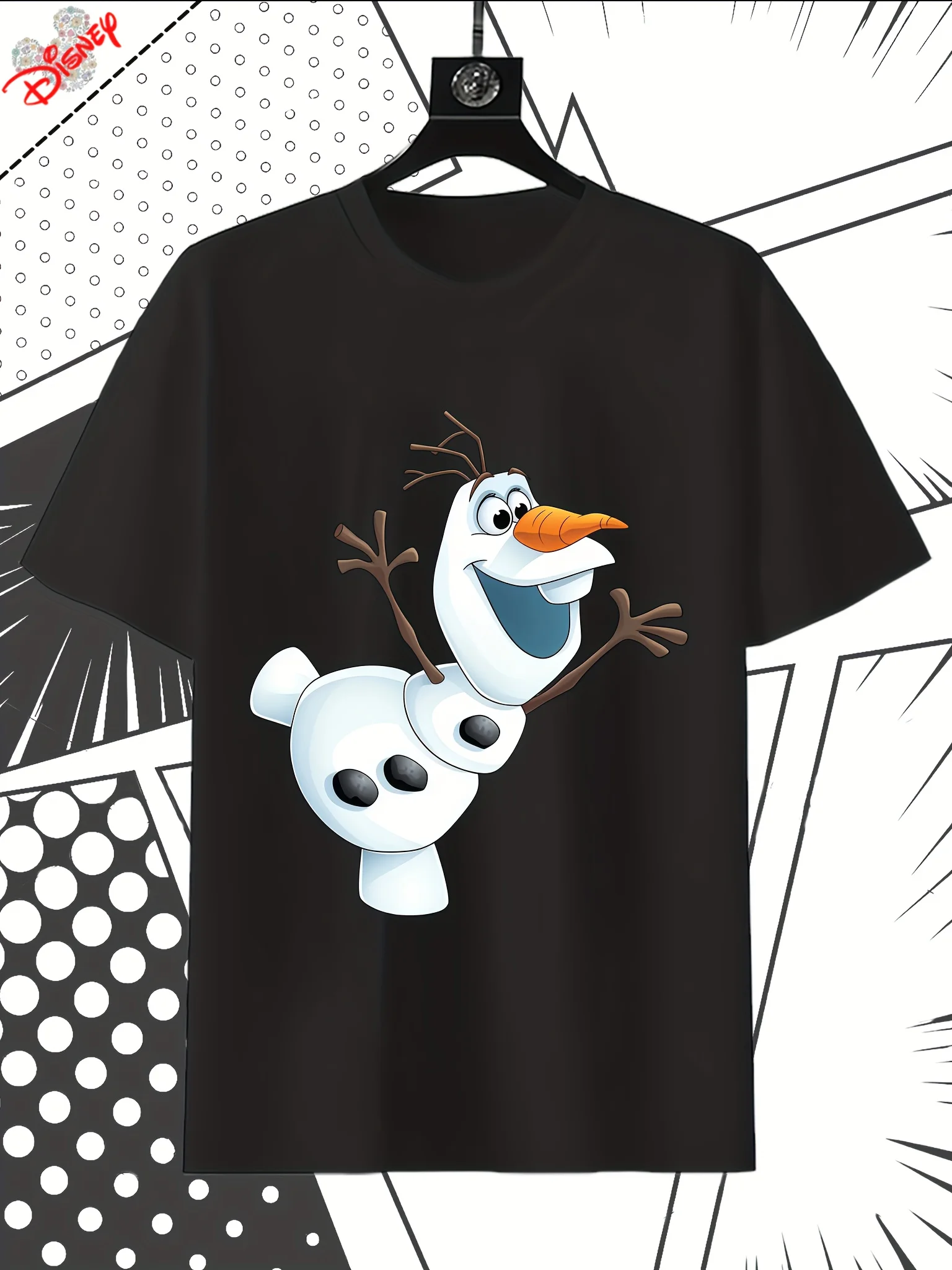 

Disney Men's T-shirt, Happy Snowman Olaf Pattern, Comfortable Short Sleeve, Animated Character Design, Soft Fabric