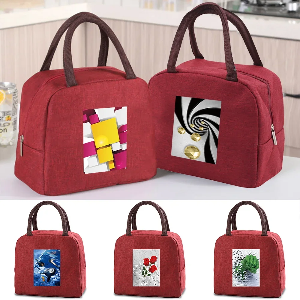 

Insulated Work Student Lunch Travel Portable bag Women Picnic Lunch dinner bento Cooler Handbag carry Food Thermal Canvas Bag