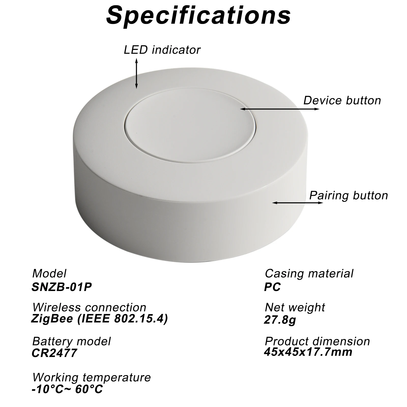 For ZigBee Wireless Scene Switch Button For SNZB01P Compatible with For ZigBee 3 0 Protocol Supports Multiple Device Control