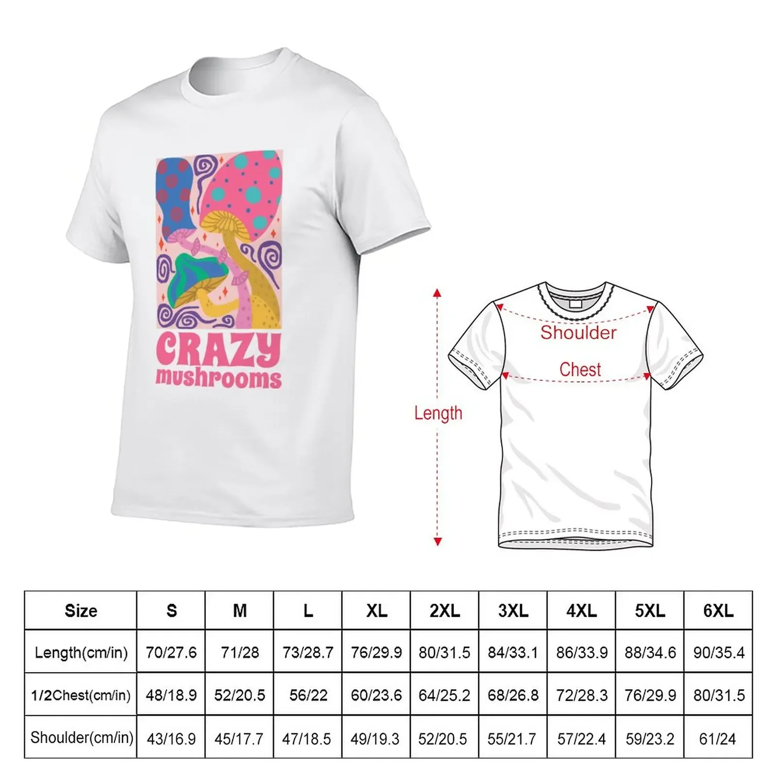 New Crazy mushrooms, 70s hippie style shrooms. T-Shirt plain t-shirt anime clothes customized t shirts men t shirt