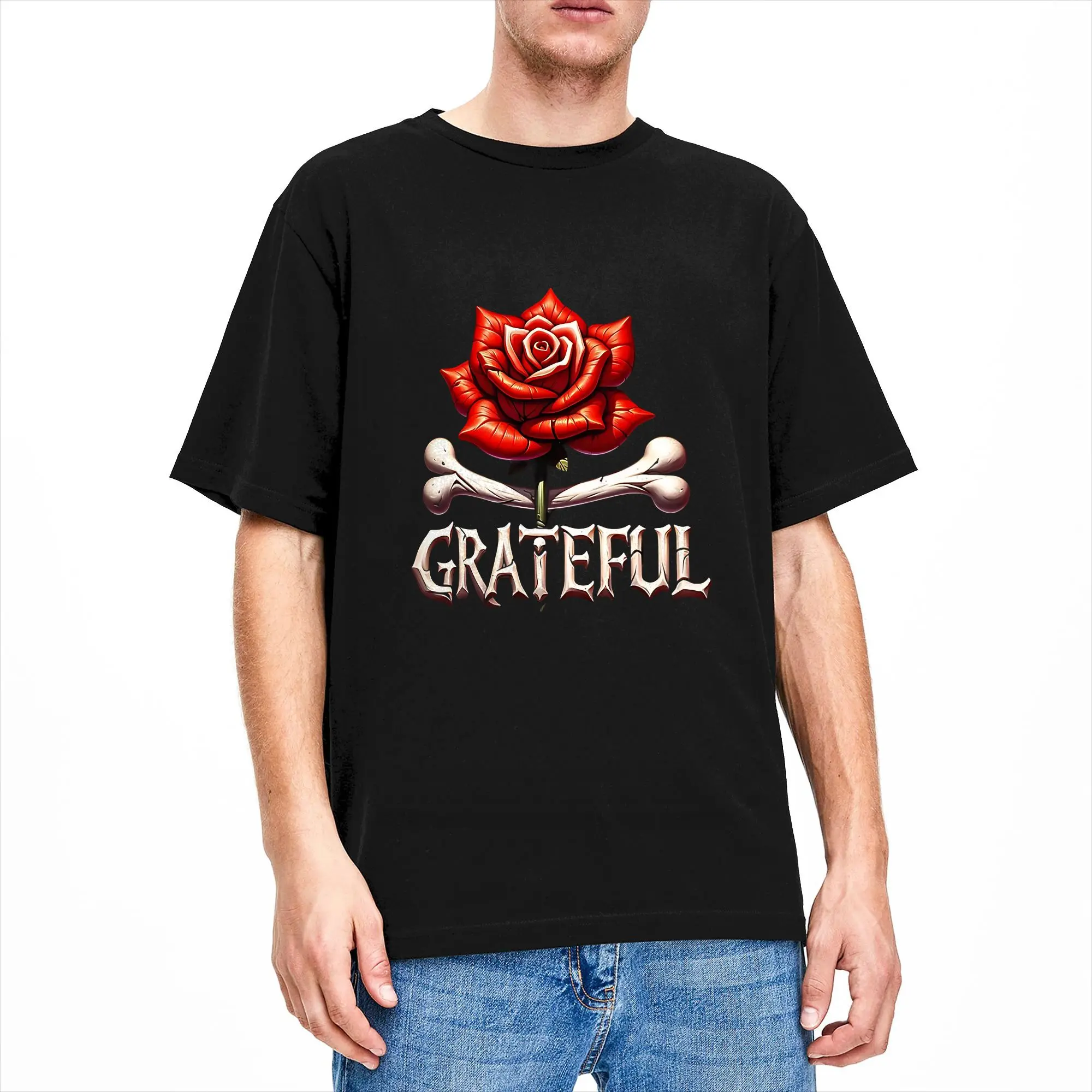 Rock Reel Grateful 100% Cotton T-Shirt For Men Beach  Y2K Casual T Shirts O Neck Leisure Tees Oversized Design Tops