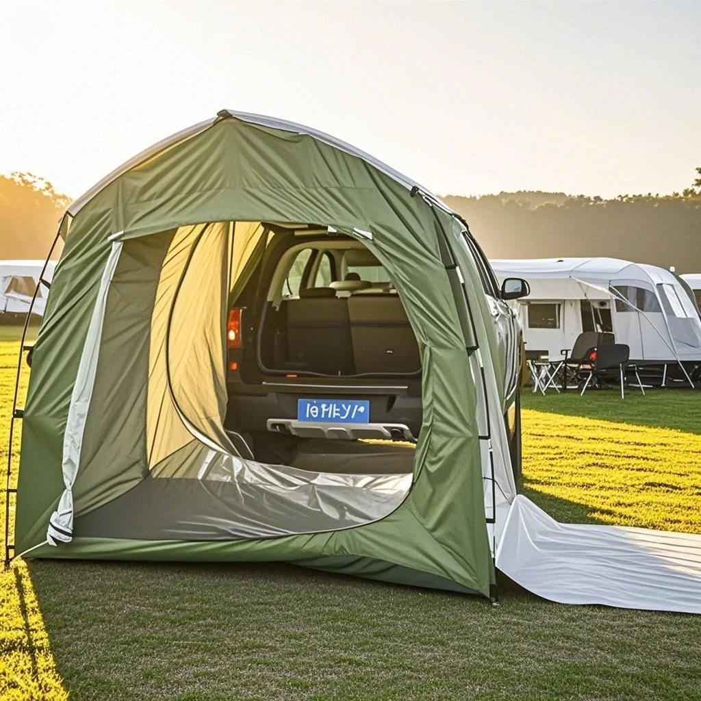 

Легкая автомобильная хвостовая палатка для трех человек | Стол из стекловолокна 11 мм/7,9 мм, просторное укрытие для кемпинга с 3 дверцами | Солнцезащитный козырек, Вентиляция