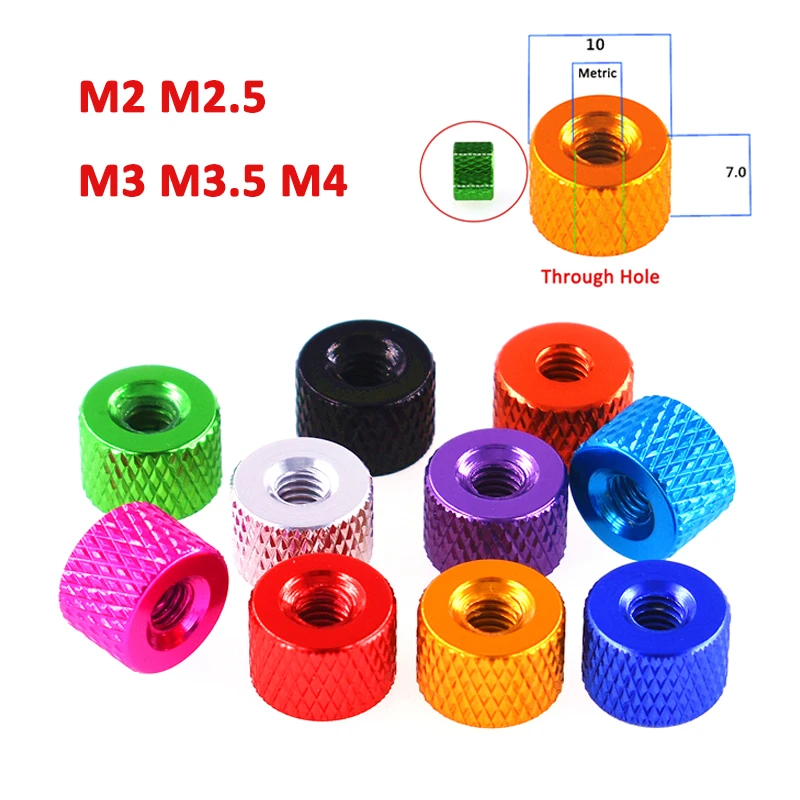 

1-10Pcs Aluminum Knurled Thumb Nut M2 M2.5 M3 M3.5 M4 Round Through Hole Hand Tighten Nut Anodized PC Motherboard Ultra Light