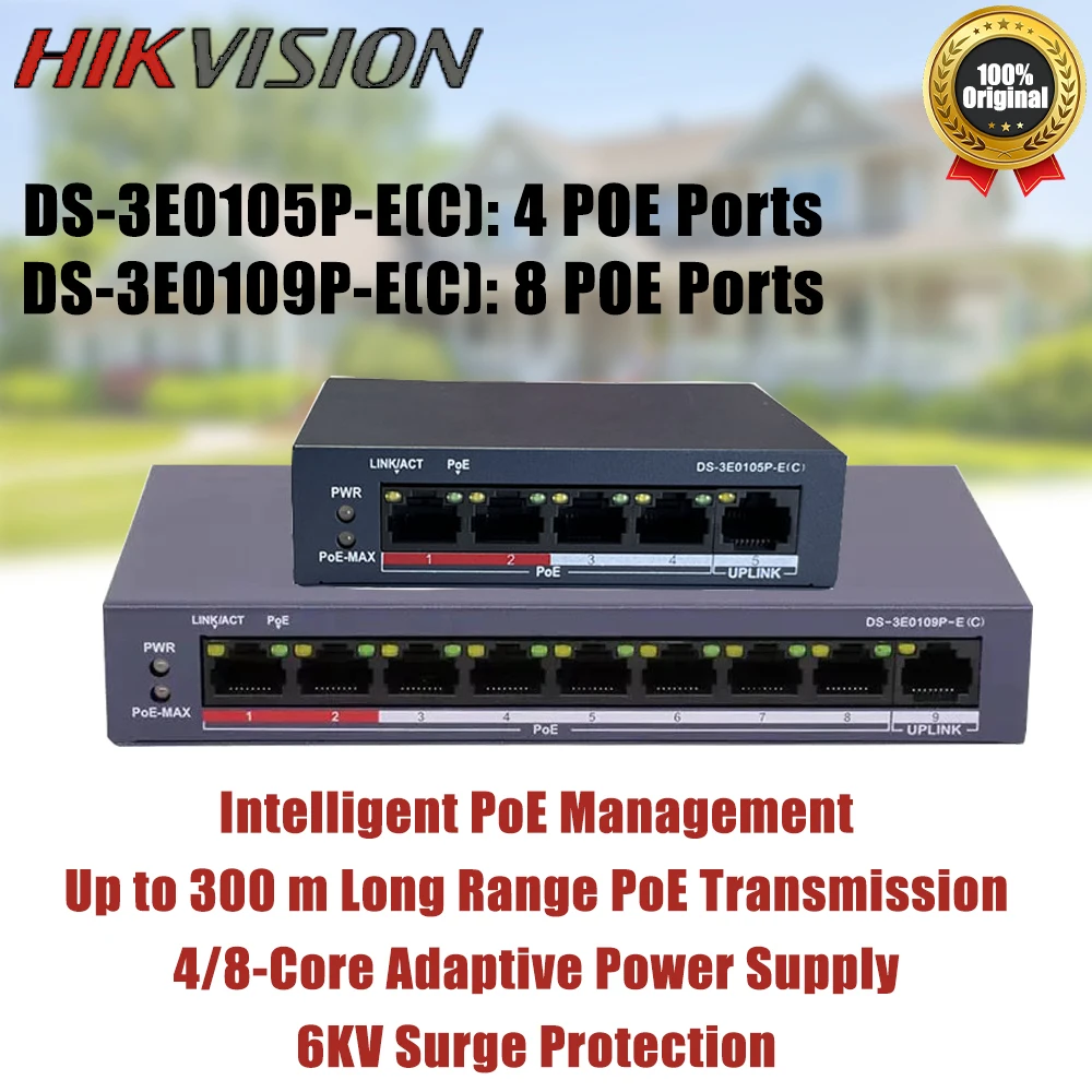 hikvision-poe-switch-6kv-surge-protection-300m-long-range-8-port-fast-ethernet-unmanaged-ds-3e0105p-e-c-ds-3e0109p-e-c
