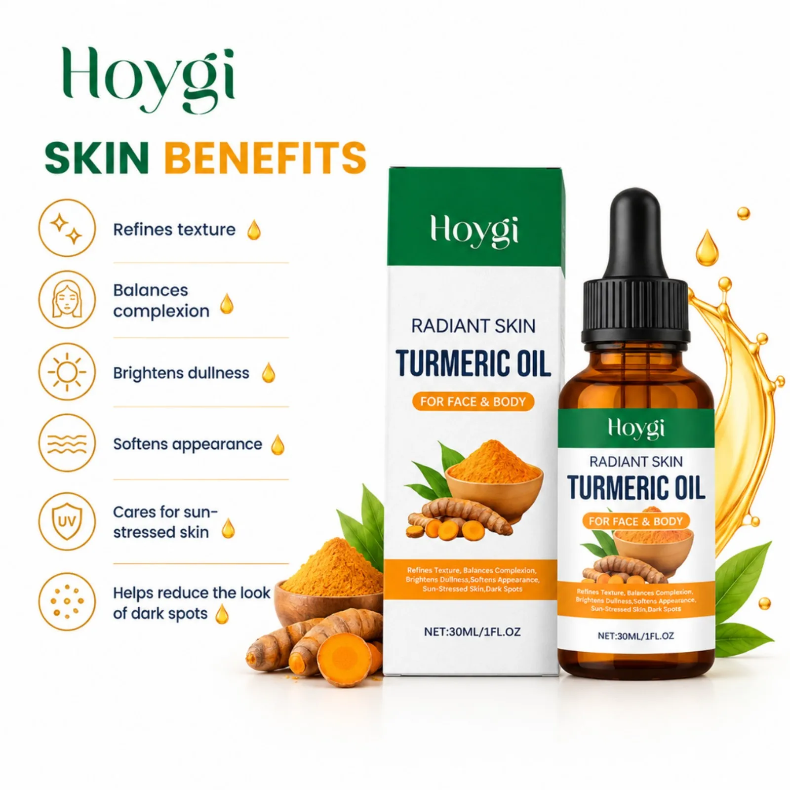Turmeric Brightening Oil 30ml Dark Spot Corrector Exfoliating Face Body Oil Even Skin Tone Nourishing for Sun Stressed Skin Care