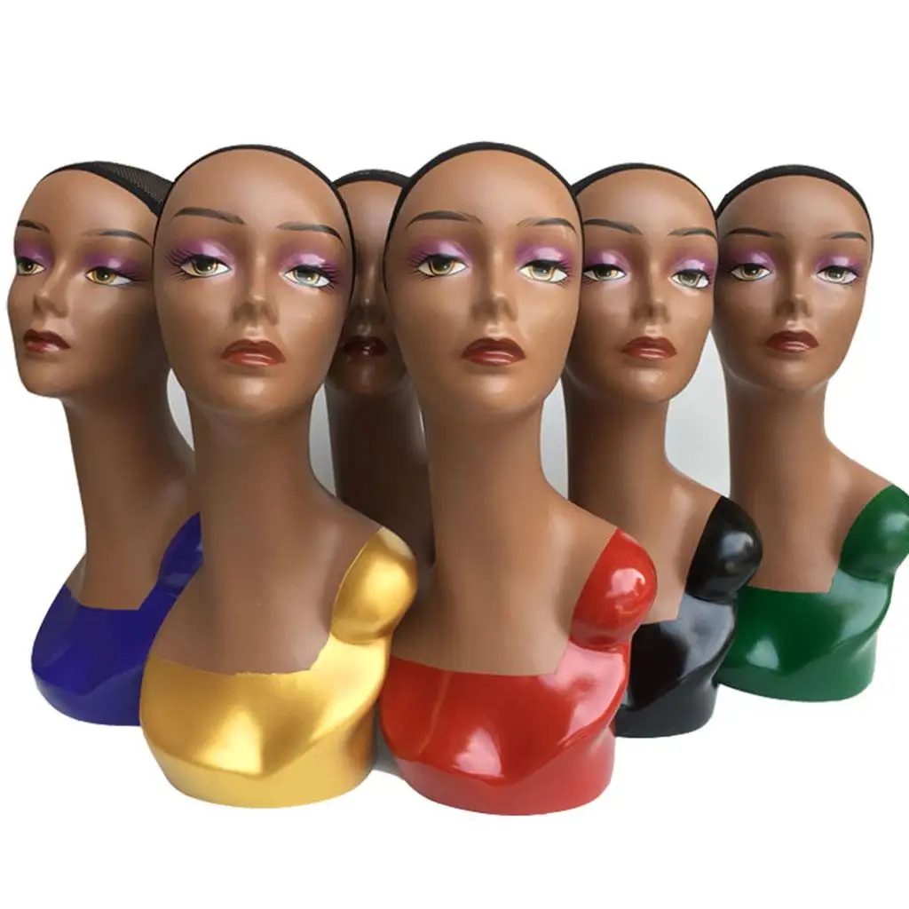 Supporto e supporto per parrucca con testa da 20 pollici - Anche per esposizione di cappelli e sciarpe - Pelle nera