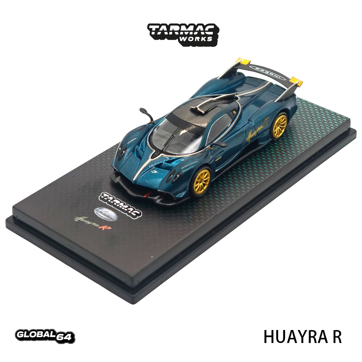 Tarmac Works GLOBAL64 T64G-TL035-TCF 1:64 Pagani Huayra R Metallic Woven Carbon Blue Track Hypercar Diecast Model Car In Stock view 3