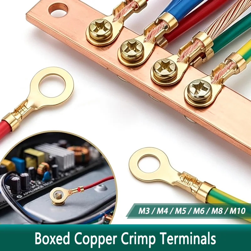 DJ431 Lugs Terminals M3/M4/M5/M6/M8/M10 O-type Cold-Pressed Copper Tab Wiring Nose Combination Round Terminal Block Boxed Sets