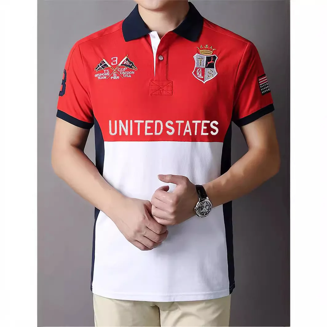 Great Designer Brand Super United States New Polo Shirt Men's Short Sleeve American Embroidery Large EU Size 7XL Patchwork Color