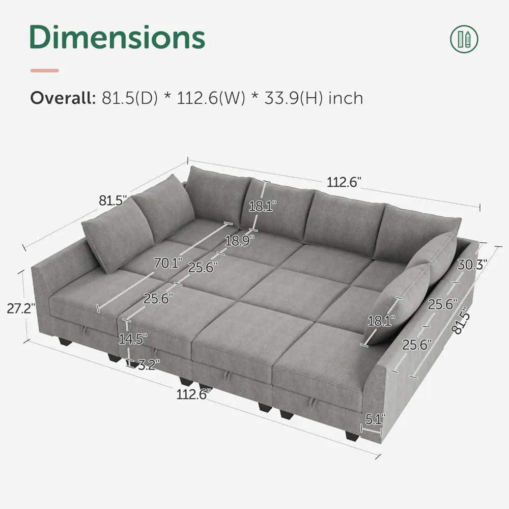 Modular Sleeper Sectional Sofa Couch with Storage Seat Reversible