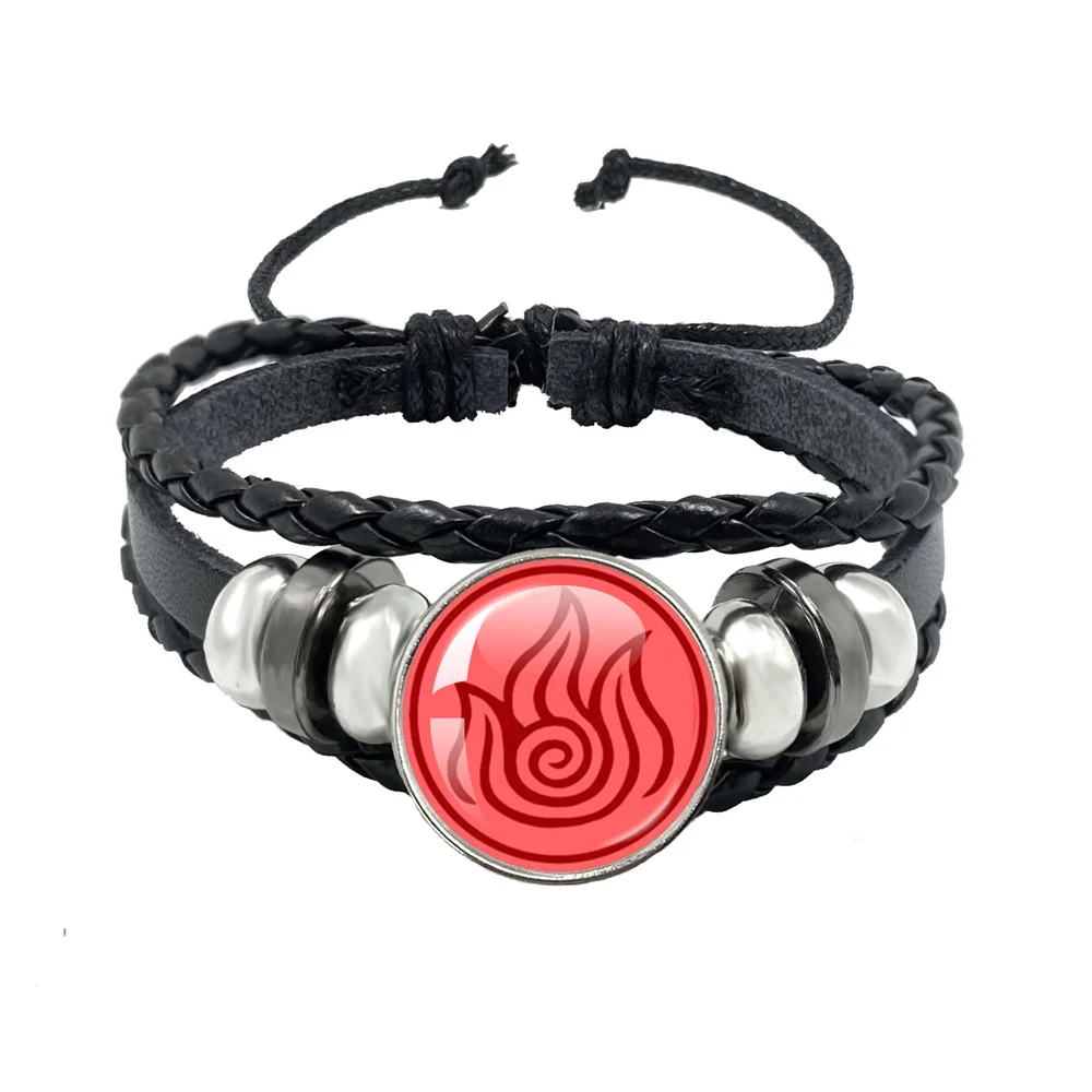 The Last Airbender Fire And Water Tribe Leather Rope Bracelet Elements Of Water Earth Fire And Air Dome Glass Bracelet Gift