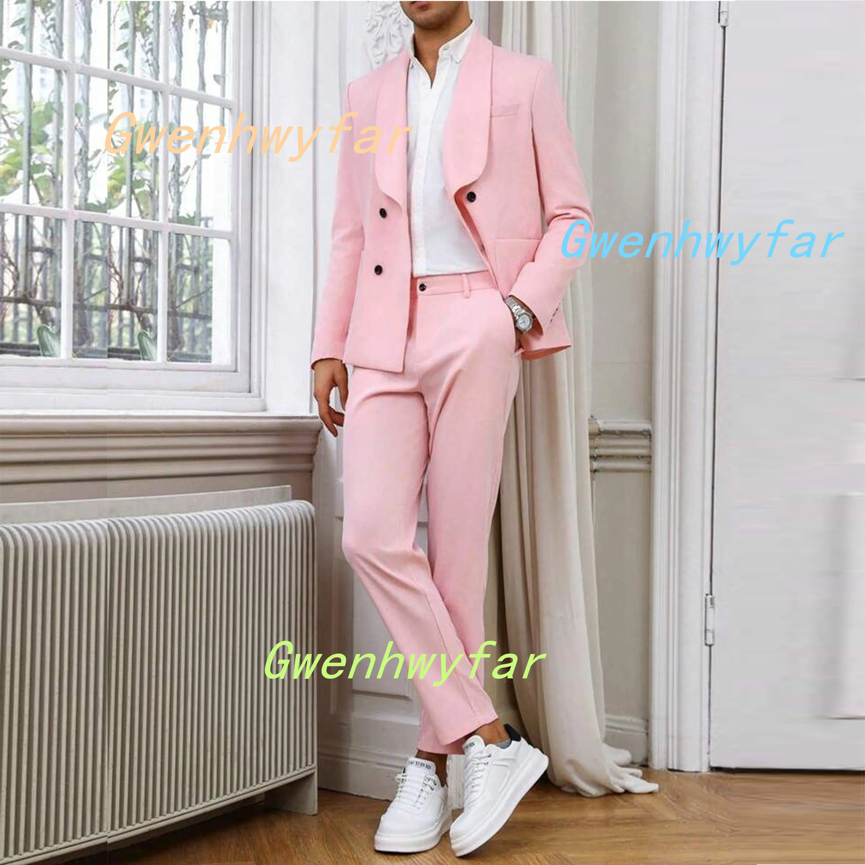 Gwenhwyfar 2-piece Graduation Ball Party Suit for Young Men Wedding Groomsman jacket and pants Patch Pocket Tuxedos Casual
