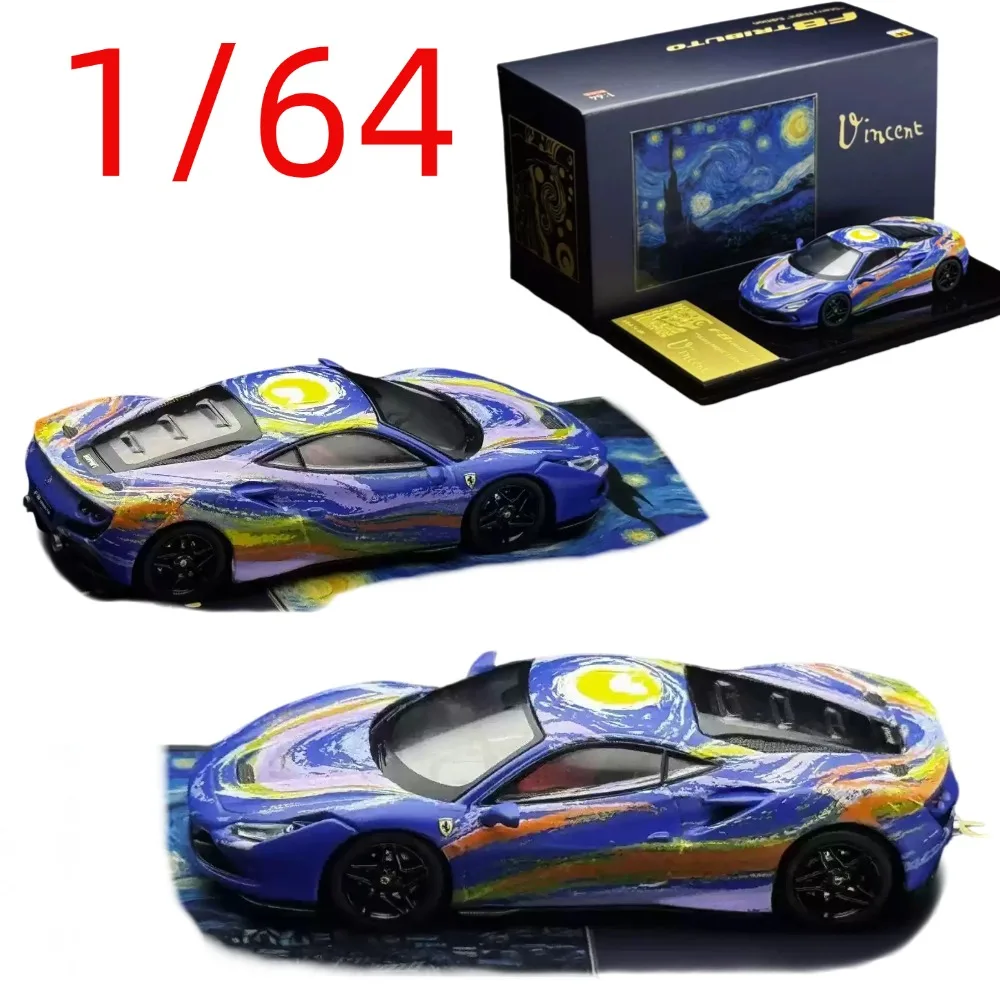 Karium Diecast 1/64 Scale Ferrari F8 Tributo Sports Car Model Alloy Ferrari F8 Starry Sky Racing Car Model Collected Display