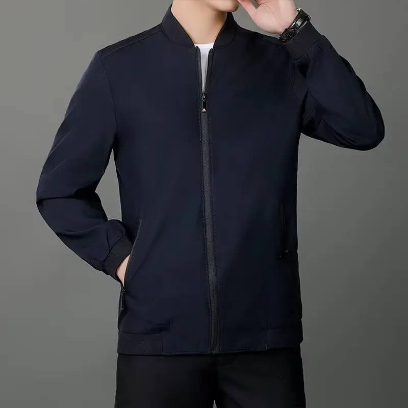 Jaqueta Casual Masculina Slim Fit de Primavera e Outono 2025 com Gola de Beisebol, Fibra de Poliéster, Manga Longa, Ajuste Pa...