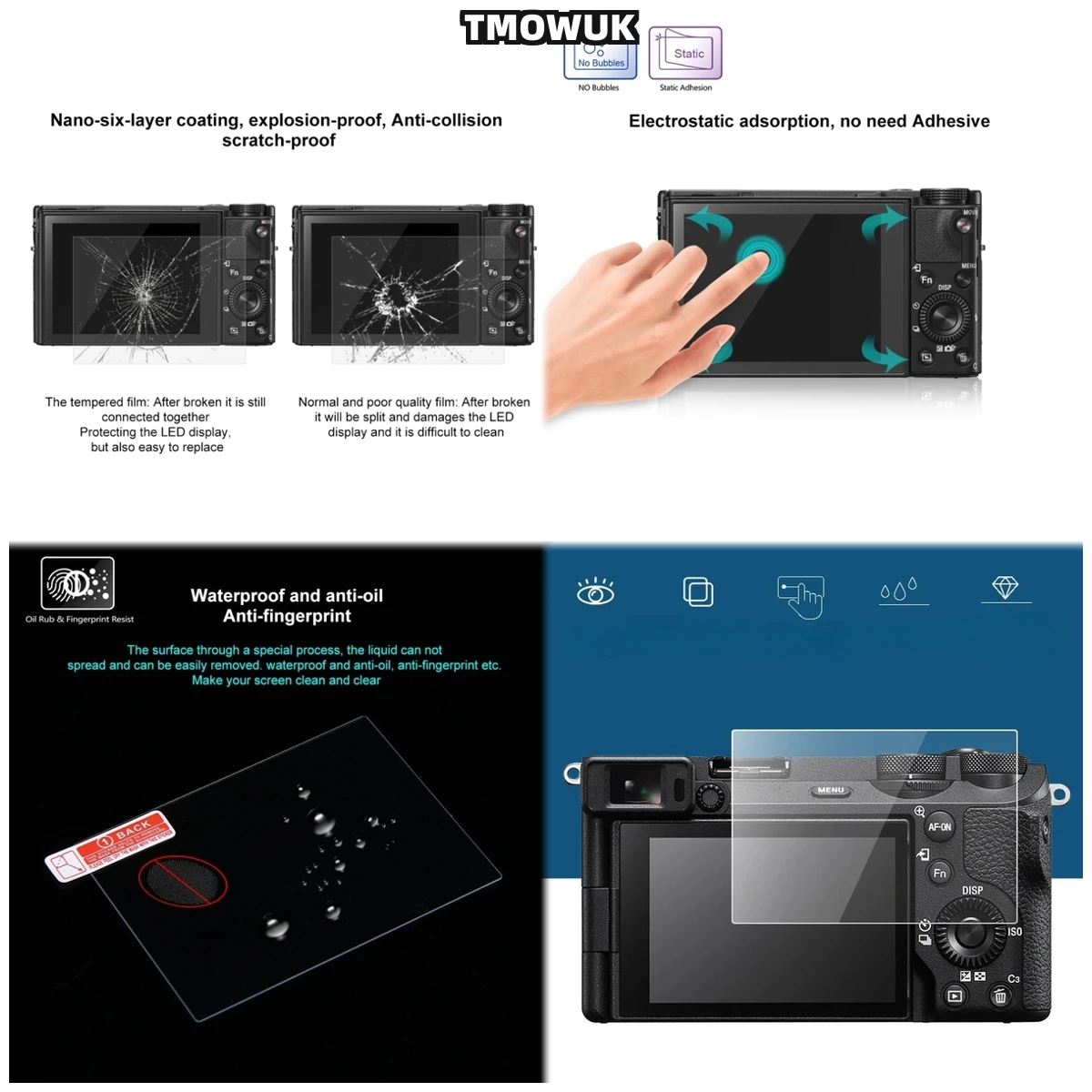 

For RX100 RX100IV RX100VII A9 A9II, 9H Hardness Tempered Glass Screen Protector, Anti-Scratch HD Clarity.
