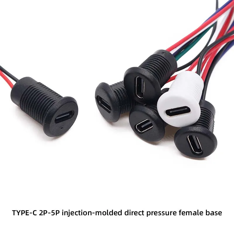 2PCS TYPE-C Waterproof female socket with wire injection and direct pressure, with wire data charging port